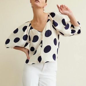 NWT ZARA V-neck Polka Dot Blouse
Navy Blue Ecru SMALL